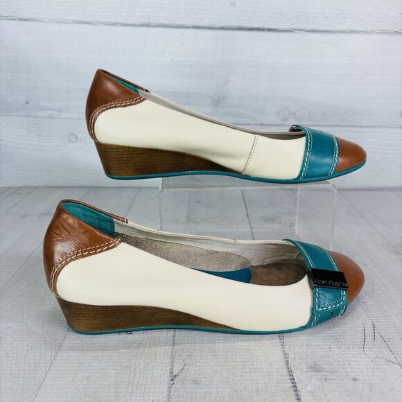 Hush Puppies CANDID Multicolored Leather Slip On Low Wedge Heel Shoes Sz 7.5 W - Picture 2 of 16